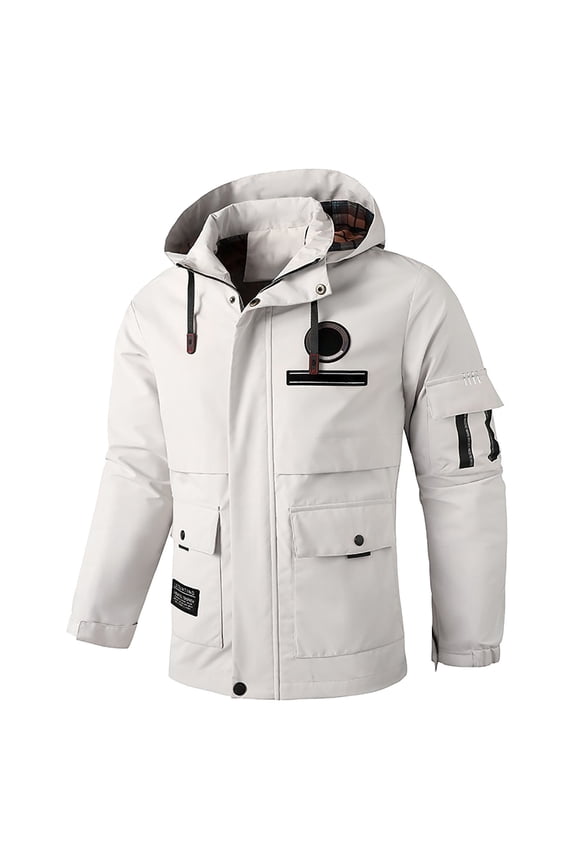 Men Jackets Autumn Winter Warm Windproof Casual Long Sleeve Hooded Zip Up Button Coat With Pockets Man Trendy Casual Daily Party Photoshoot Jacket,White,Xxxxxl