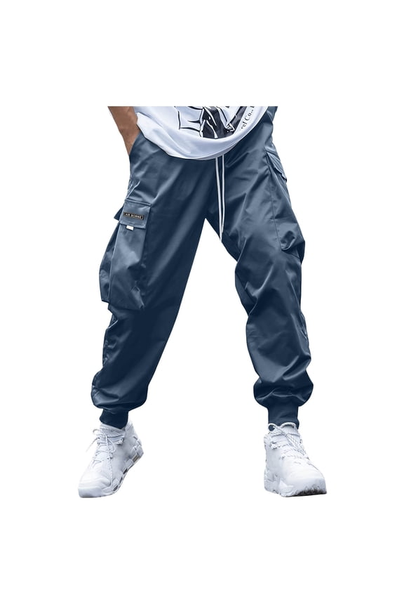Men New Trousers Solid Color Labeling Cargo Pants Drawstring Ankle-Tied Sweatpants With Pockets Design Durable Skin Friendly Fabric For Adult