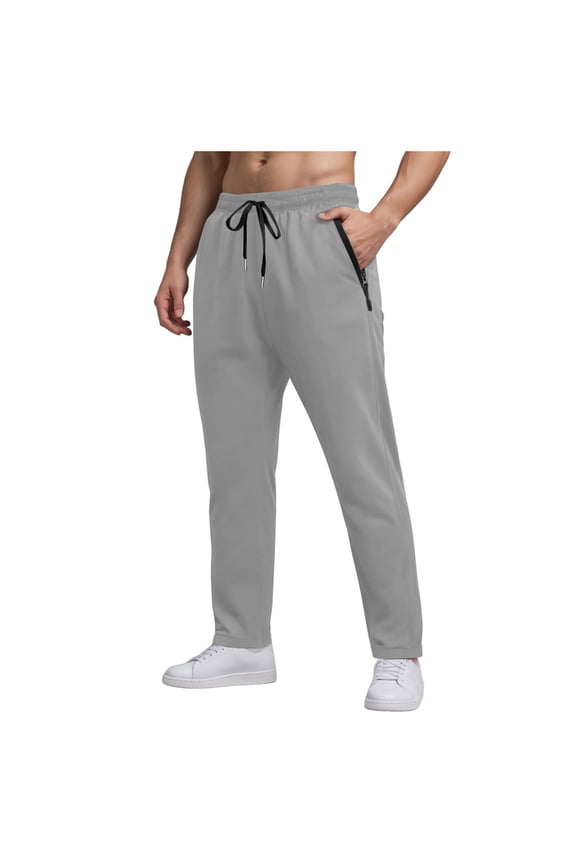 Men New Trousers Solid Color Quick Drying Wide Leg Pants Ice Silk Drawstring Sweatpants With Zipper Pockets Design Durable Skin Friendly Fabric For Adult