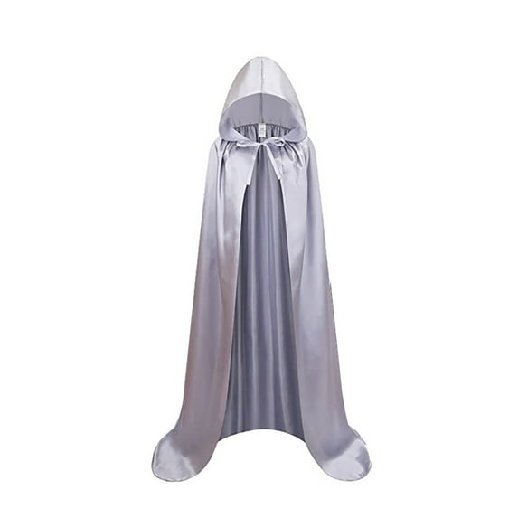 FINALGANG Men Robe Halloween Solid Color Sleeveless Hooded Satin Tops Mens Elegant Casual Daily Party Photoshoot Robes,Grey,170/Xl