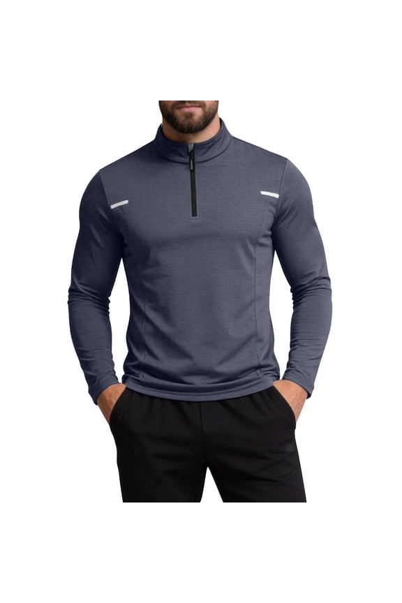 Men Stand Collar Quarter Zip Long Sleeve Top Reflective StripQuick Dry Mesh Panel Slim Fit Running Training Athletic Pullover Top Leisure Tops XL