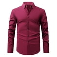 thumbnail image 1 of FINALGANG Men Summer Shirt Solid Color Long Sleeve Turndown Collar Buttons Down Business Shirts Slim Fit Top Comfort Clothes, 1 of 3