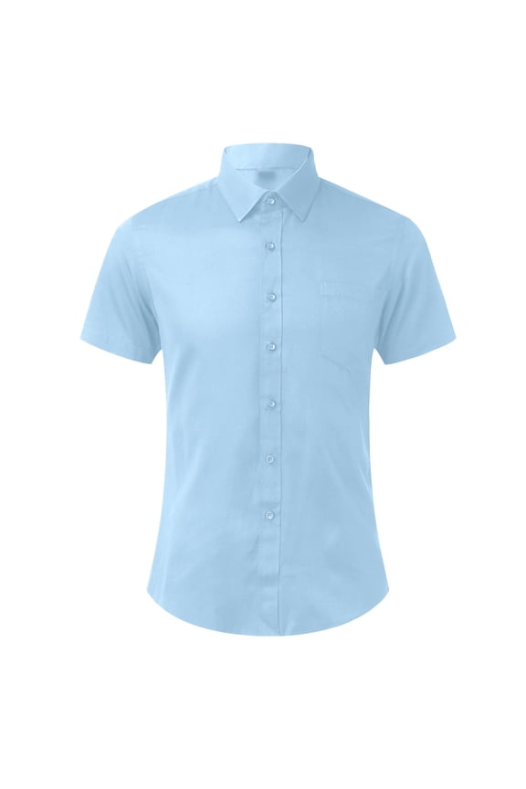 Men Summer Shirt Solid Color Short Sleeve Turndown Collar Buttons Down Casual Shirts Slim Fit Top With Pocket Comfort Clothes