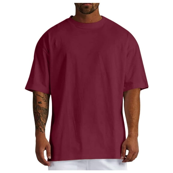 FINALGANG Men Summer T-Shirts Solid Color Half Sleeve O-Neck Oversized Tshirts Stylish Top Durable Clothes