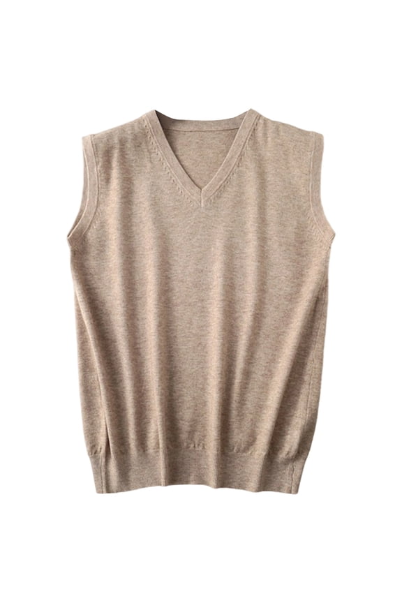 Men Sweater Vest Solid Color Sleeveless V Neck Knitted Vest Plain Pullover Tops Mens Classic Holiday Party Vacation Sweater,Khaki,Xxxl