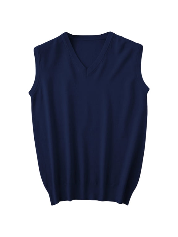 Men Sweater Vest Solid Color Sleeveless V Neck Knitted Vest Plain Pullover Tops Mens Comfortable Birthday Wedding Weekend Sweater,Navy,M