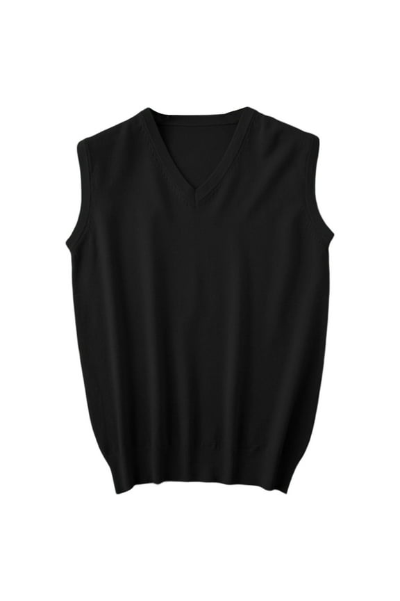Men Sweater Vest Solid Color Sleeveless V Neck Knitted Vest Plain Pullover Tops Mens Comfortable Indoor Outdoor Wear Travel Sweater,Black,L