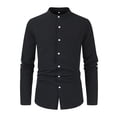 thumbnail image 1 of FINALGANG Men Versatile Shirt Solid Color Long Sleeve Stand Collar Buttons Down Shirts Stylish Cardigan Comfort Clothes, 1 of 3