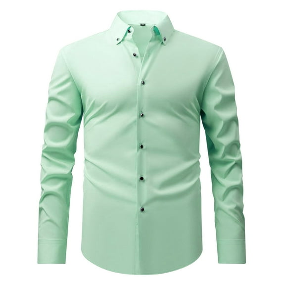 FINALGANG Men Versatile Shirt Solid Color Long Sleeve Turndown Collar Buttons Down Business Shirts Slim Fit Top Breathable Daily Wear