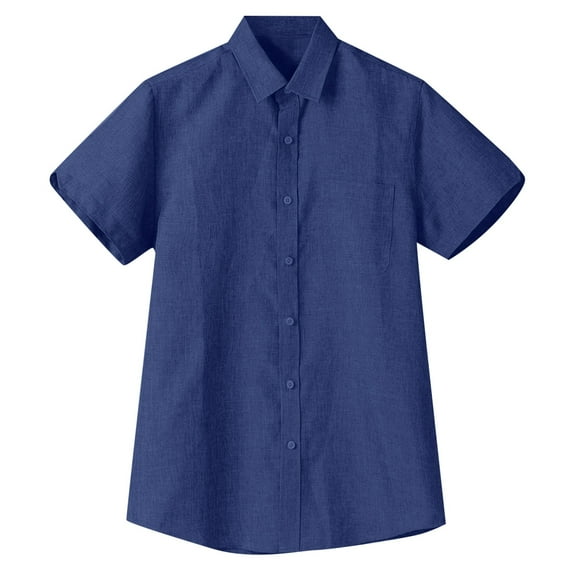 FINALGANG Men Versatile Shirt Solid Color Short Sleeve Turndown Collar Buttons Down Top Loose Fit Shirts With Pocket Breathable Daily Wear