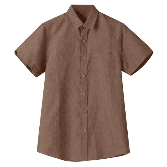 FINALGANG Men Versatile Shirt Solid Color Short Sleeve Turndown Collar Buttons Down Top Loose Fit Shirts With Pocket Relaxed Fit Activewear