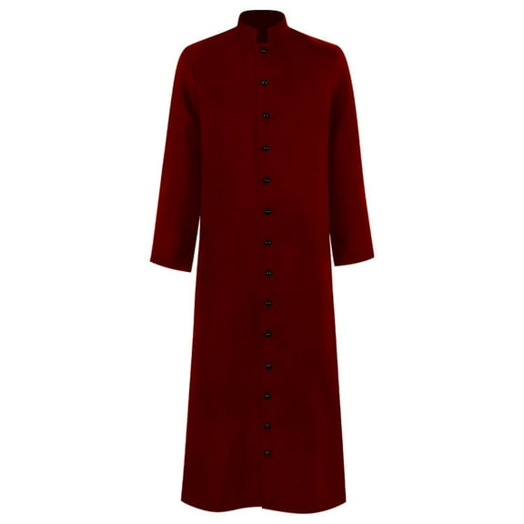 FINALGANG Men Versatile Shirts Solid Color Stand Collar Long Sleeve Halloween Pastor Robe Buttons Down Perform Long Clothing Design Durable Soft Fabric