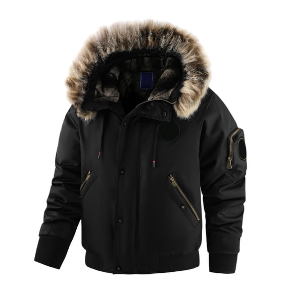 FINALGANG Men Winter Jacket Warm Windproof Thicken Long Sleeve Hooded Zip Up Parka Winter Coat With Pockets Man Handsome Birthday Wedding Weekend Jacket,Black,XL