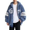 thumbnail image 1 of FINALGANG Men's Coat Oversized Color Block Plush Hooded Jacket Letter Graphic Print Long Sleeve Full Zipper Front Coat For Cold Weather Daily Casual Streetwear Leisure Outerwear, 1 of 5