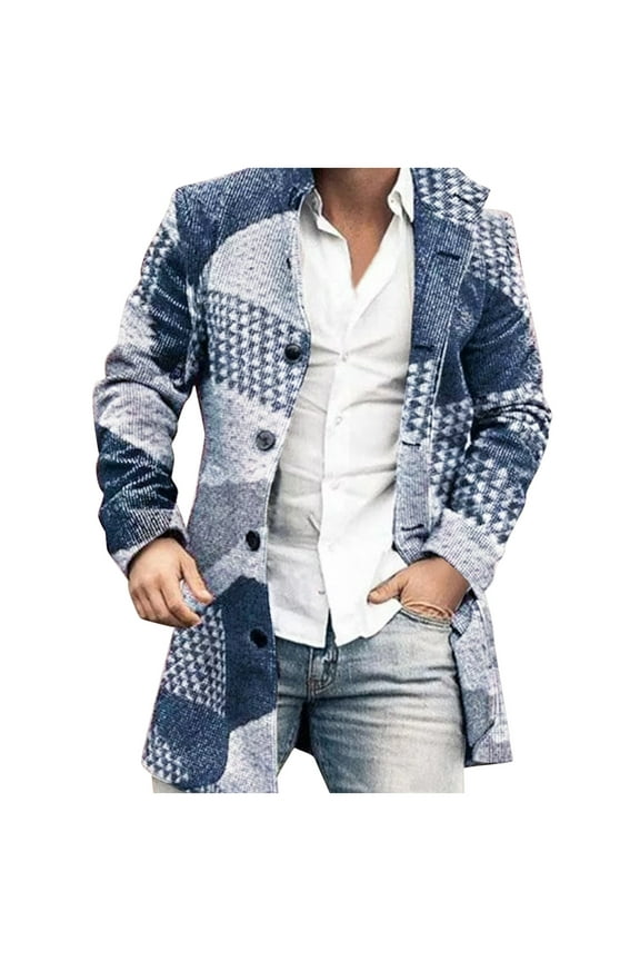 Men's Coat Plaid Long Sleeve Trench Coat Color Block Checkered Pattern Button Front Coat With Notch Lapel For Fall Winter Daily Casual Office Wear Classic Outerwear