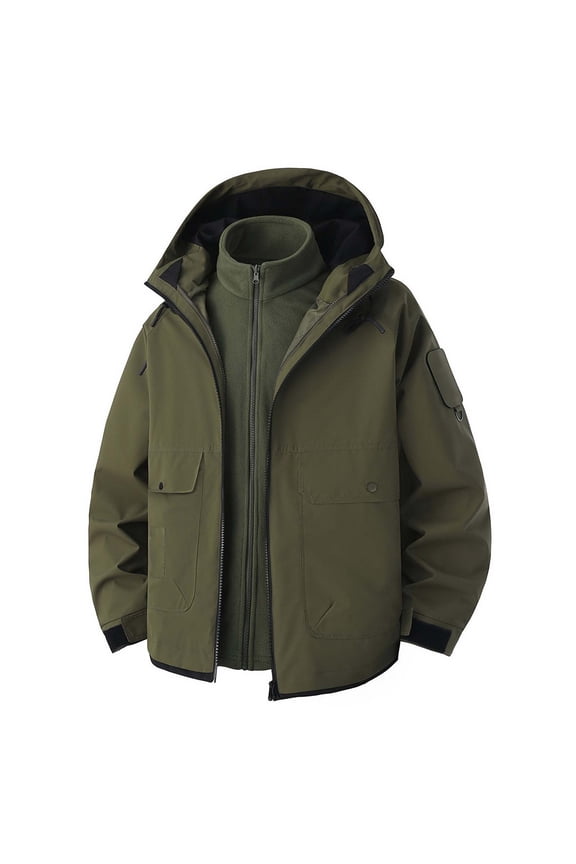 Men's Coat Solid Color Outdoor Zipper Parka Jacket Contrast Trim Long Sleeve Plush Liner Hooded Windproof Coat For Camping Hiking Daily Wear Soft Outerwear