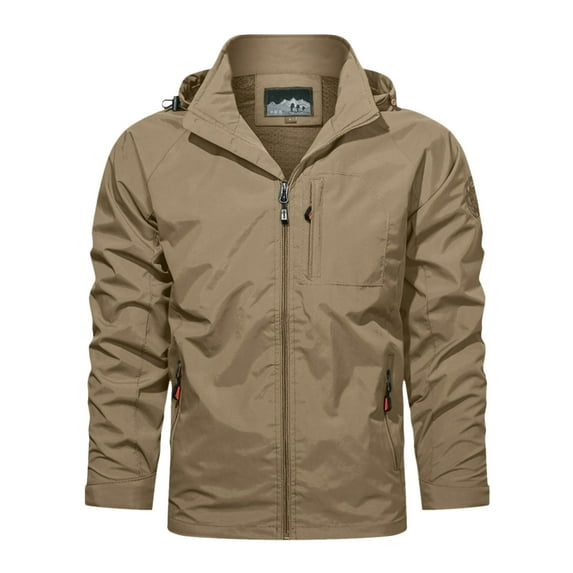 FINALGANG Men's Coat Waterproof Solid Color Windbreaker Jacket With Hood Long Sleeve Zipper Front Windproof Coat With Pockets For Outdoor Hiking Daily Casual Wear Soft Outerwear