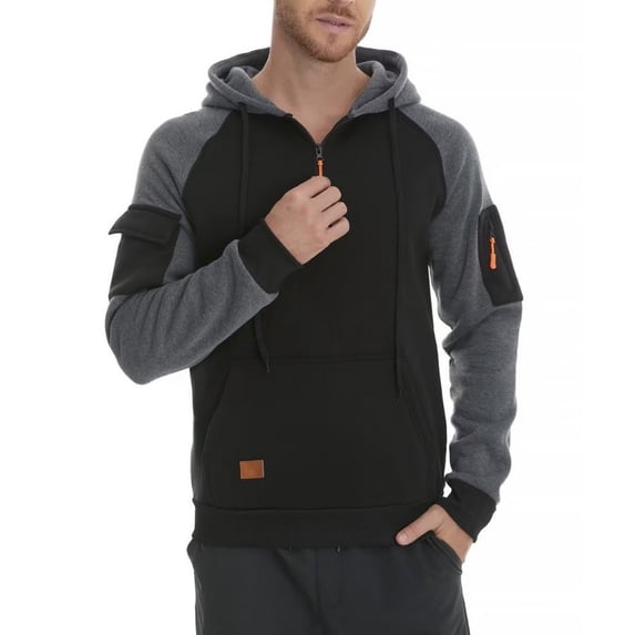 FINALGANG Men's Hoodie Zip Up Color Block Sweatshirt With Arm Sleeve Pocket Long Sleeve Casual Athletic Pullover For Fall Winter Outdoor Sports Wear Soft Sweatshirts