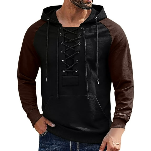 FINALGANG Men's Hoodies Spring Autumn Color Block Sweatshirt Long Sleeve Loose Fit Pullover With Eyelet Drawstring For Outdoor Sports Daily Wear Leisure Sweatshirts