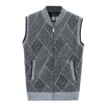 thumbnail image 1 of FINALGANG Men's Knit Sweater Vest Warm Diamond Pattern Relaxed Fit Textured Coat Sleeveless Full Zipper Cardigan For Cold Weather Fashionable Knitwear, 1 of 4