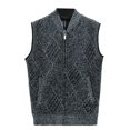 thumbnail image 1 of FINALGANG Men's Knit Sweater Vest Warm Diamond Pattern Relaxed Fit Textured Coat Sleeveless Full Zipper Cardigan For Cold Weather Classic Knitwear, 1 of 4