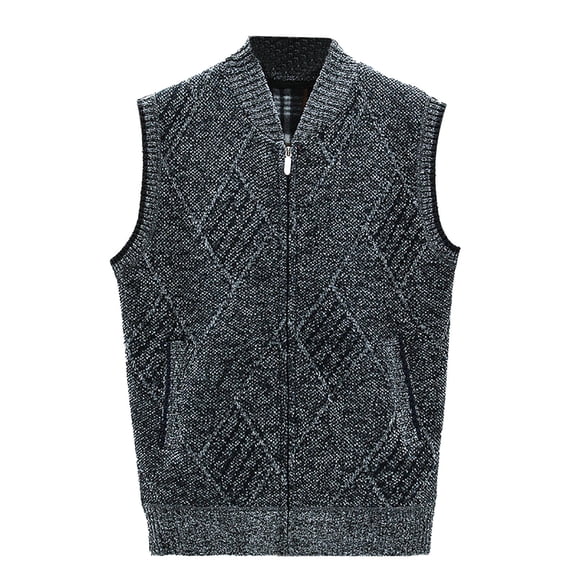 FINALGANG Men's Knit Sweater Vest Warm Diamond Pattern Relaxed Fit Textured Coat Sleeveless Full Zipper Cardigan For Cold Weather Soft Knitwear