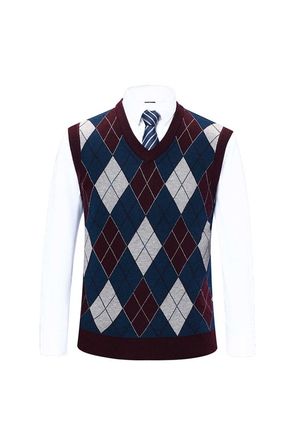 Men's Knitted Sweater Vest Diamond Pattern Relaxed Fit Pullover Sleeveless V Neck Jumper For Casual Daily Wear Fashionable Knitwear