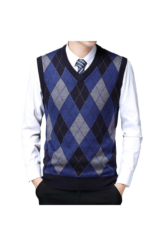 Men's Knitted Sweater Vest Diamond Pattern Relaxed Fit Pullover Sleeveless V Neck Jumper For Casual Daily Wear Versatile Knitwear