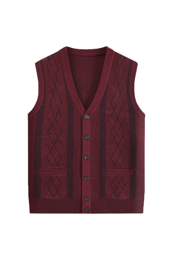 Men's Knitted Sweater Vest Diamond Pattern Relaxed Fit Soft Coat Sleeveless V Neck Button Front Cardigan For Casual Daily Wear Soft Knitwear