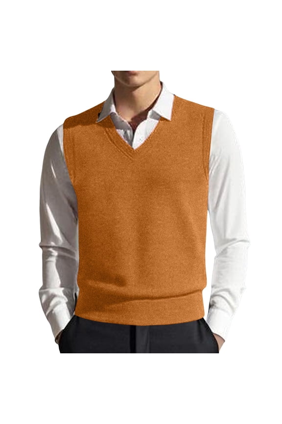 Men's Knitted Sweater Vest Warm Solid Color Relaxed Fit Pullover Sleeveless V Neck Jumper For Casual Outdoor Wear Cozy Knitwear
