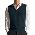 thumbnail image 1 of FINALGANG Men's Knitted Sweater Vest Warm Solid Color Relaxed Fit Pullover Sleeveless V Neck Jumper For Casual Outdoor Wear Fashionable Knitwear, 1 of 4