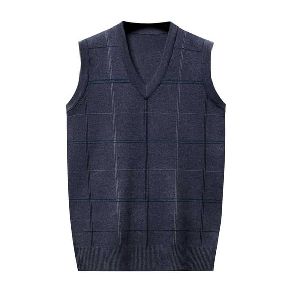FINALGANG Men's Knitted Sweater Vest Winter Thermal Plaid Pattern Relaxed Fit Pullover Sleeveless V Neck Jumper For Cold Weather Stylish Knitwear