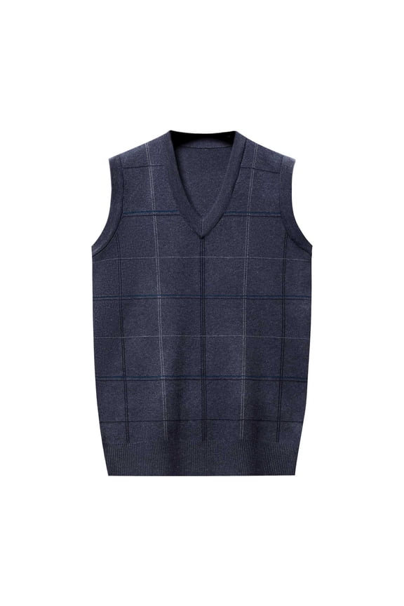 Men's Knitted Sweater Vest Winter Thermal Plaid Pattern Relaxed Fit Pullover Sleeveless V Neck Jumper For Cold Weather Stylish Knitwear