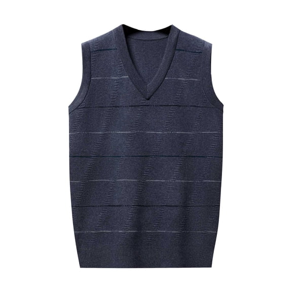 FINALGANG Men's Knitted Sweater Vest Winter Thermal Striped Pattern Relaxed Fit Pullover Sleeveless V Neck Jumper For Cold Weather Leisure Knitwear