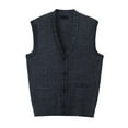 thumbnail image 1 of FINALGANG Men's Knitted Vest Solid Color Slim Fit Outerwear Coat Sleeveless Button Front Gilet With Pockets For Casual Daily Outdoor Wear Soft Top, 1 of 3