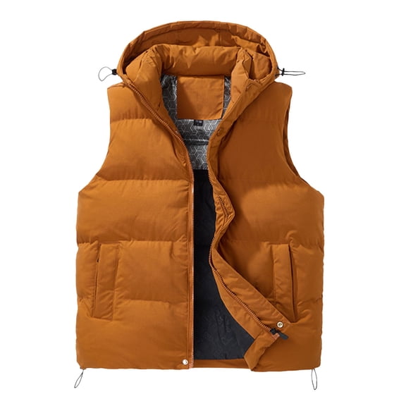 FINALGANG Men's Puffer Vest Fall Winter Solid Color Thermal Jacket Sleeveless Zipper Stand Collar Gilet With Pockets For Casual Daily Outdoor Wear Classic Top