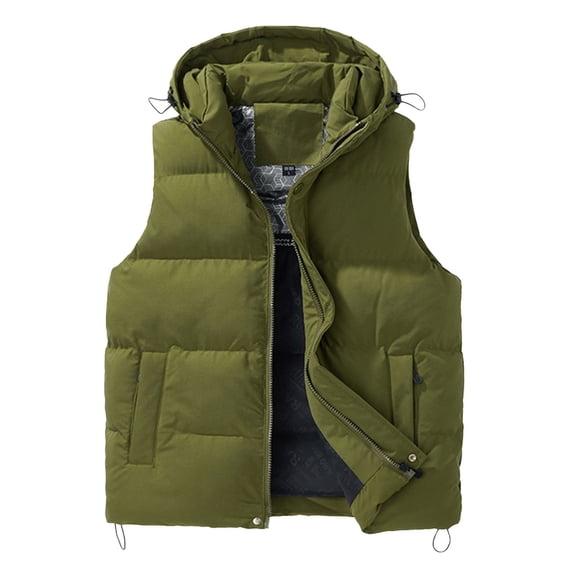 FINALGANG Men's Puffer Vest Fall Winter Solid Color Thermal Jacket Sleeveless Zipper Stand Collar Gilet With Pockets For Casual Daily Outdoor Wear Versatile Top