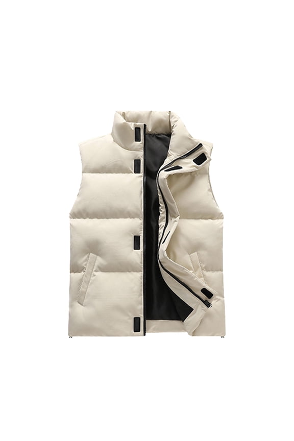 Men's Puffer Vest Warm Solid Color Relaxed Fit Down Jacket Winter Sleeveless Zipper Stand Collar Gilet For Outdoor Daily Wear Soft Top
