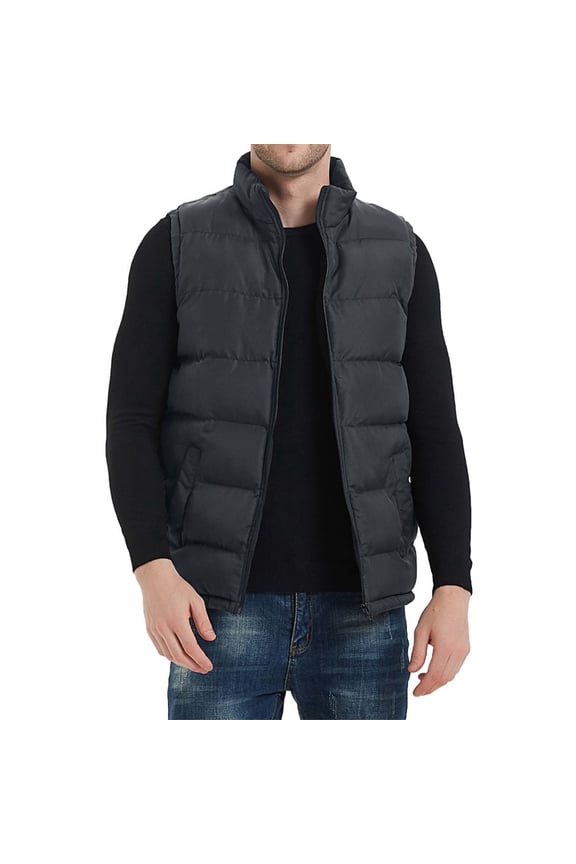 Men's Puffer Vest Winter Thermal Solid Color Down Jacket Windproof Sleeveless Zipper Stand Collar Gilet For Fall Winter Fashionable Top