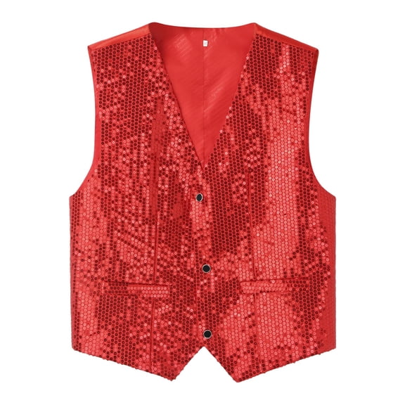 FINALGANG Men's Sequin Suit Vest Vintage Sleeveless Slim Fit Waistcoat Solid Color Button Front Gilet For Performance Formal Dress Wear Versatile Top