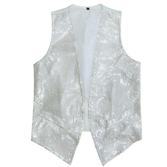 FINALGANG Men's Sequin Suit Vest Vintage Sleeveless Solid Color Waistcoat Button Front Slim Fit Gilet For Performance Formal Dress Wear Fashionable Top