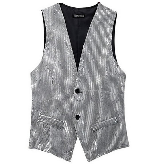 FINALGANG Men's Sequin Suit Vest Vintage Solid Color Sleeveless Waistcoat Slim Fit Button Front Gilet For Performance Formal Dress Wear Versatile Top
