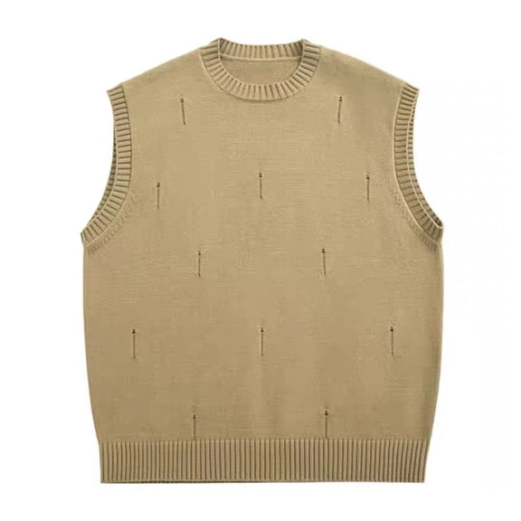 FINALGANG Men's Sweater Vest Fall Winter Solid Color Loose Fit Vest Sleeveless Crewneck Jumpser For Cold Weather Casual Daily Wear Cozy Knitwear