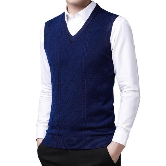 FINALGANG Men's Sweater Vest Fall Winter Solid Color Relaxed Fit Vest Sleeveless V Neck Jumpser For Cold Weather Casual Daily Wear Soft Knitwear