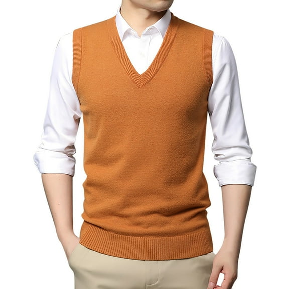 FINALGANG Men's Sweater Vest Fall Winter Solid Color Relaxed Fit Vest Sleeveless V Neck Jumpser For Cold Weather Casual Daily Wear Stylish Knitwear