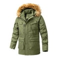 thumbnail image 1 of FINALGANG Men's Winter Jacket Solid Color Windproof Thermal Coat Long Sleeve Fuzzy Hooded Zip Up Parka With Pockets Casual Daily Outdoor Holiday Party Jacket Fashionable Outerwear, 1 of 3