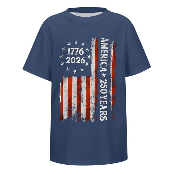 FINALGANG Mens 250 Years Distressed Vintage USA Flag Print Short Sleeve Crewneck Tee Casual Patriotic T Shirt For 4th Of July Independence Day Wear Navy S