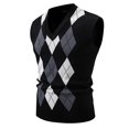 thumbnail image 1 of FINALGANG Mens Argyle Knit Vest V Neck Sleeveless Contrast Diamond Pattern Ribbed Trim Casual Knit Waistcoat For Daily Wear Business Casual Black XL, 1 of 3