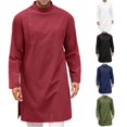 thumbnail image 1 of FINALGANG Mens Band Stand Collar Diagonal Side Button Solid Color Long Sleeve Long Tunic Side Split Loose Fit Ethnic Daily Casual Long Tops Czoy Top Red M, 1 of 8