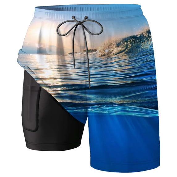 FINALGANG Mens Casual Beach Print Board Shorts Casual Drawstring Waist Swim Trunks Quick Dry Beach Shorts With Side Pocket For Summer Surfing Daily Wear Blue XXXXL